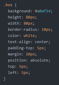 the css for the dot box selector showing position absolute top 5px and left 5px